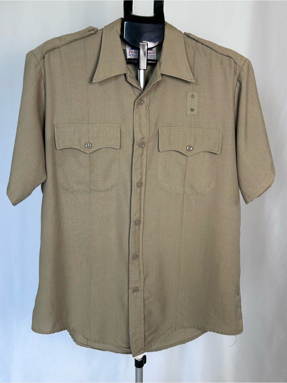 Vintage Flying Cross Tan Deputy Sheriff Cop Uniform Costume Shirt Large Zip-Up